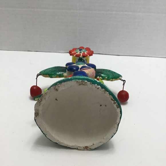 Vintage Hand Painted Mexican Candelabra Rustic Naive Folk Art Birds Flowers - Picture 5 of 6